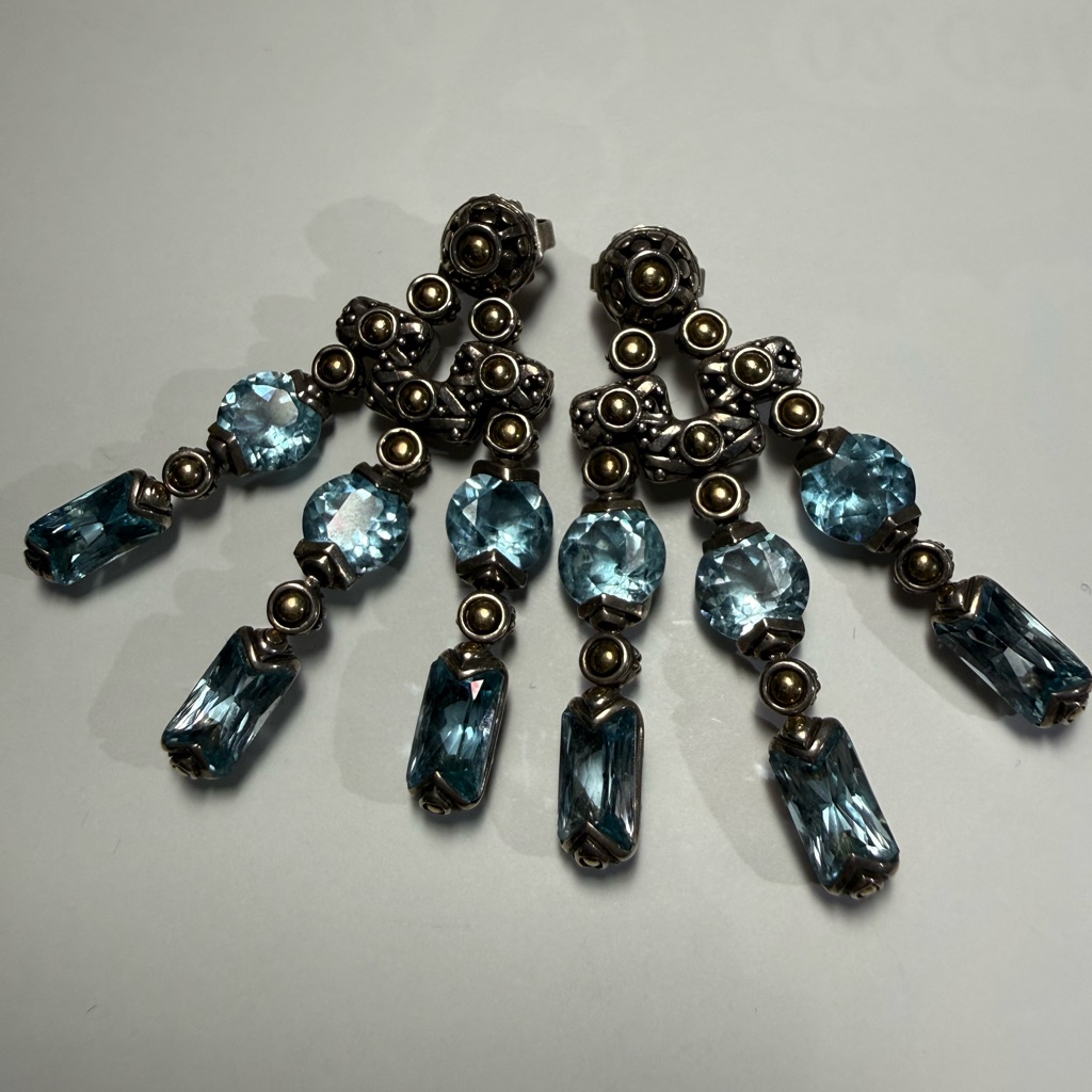 John Hardy 925 Sterling Silver & 18k Gold Blue Topaz Drop Earrings